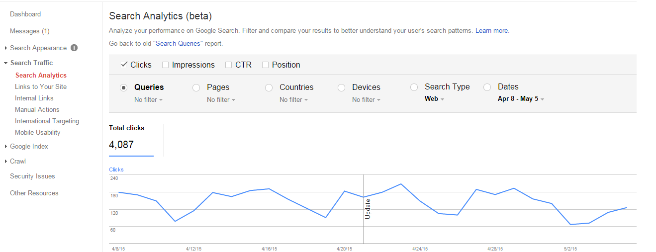 Webmaster Tools   Search Analytics