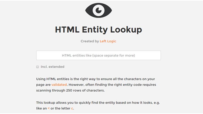 HTML Entity Character Lookup Tool